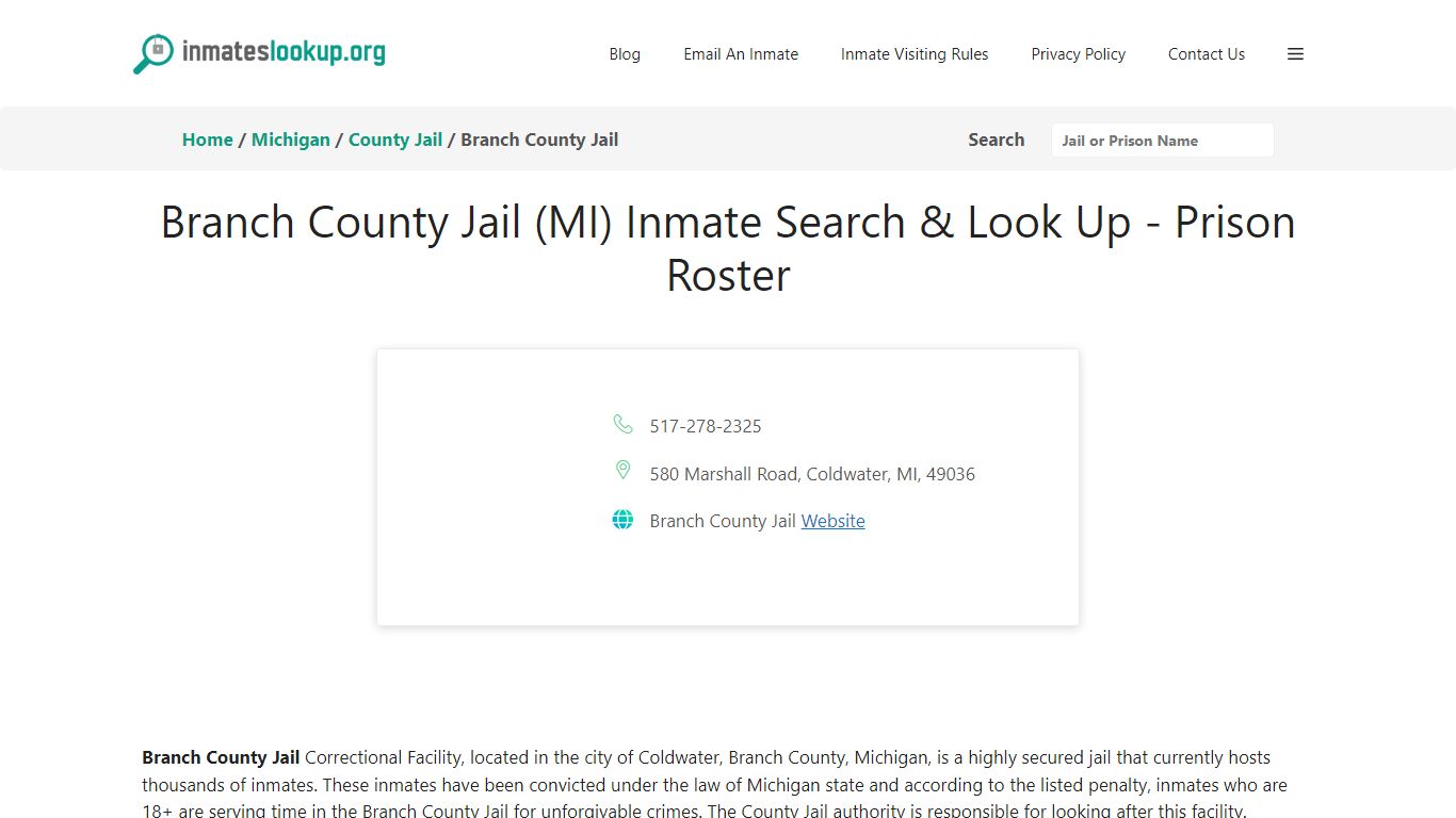 Branch County Jail (MI) Inmate Search & Look Up - Prison Roster