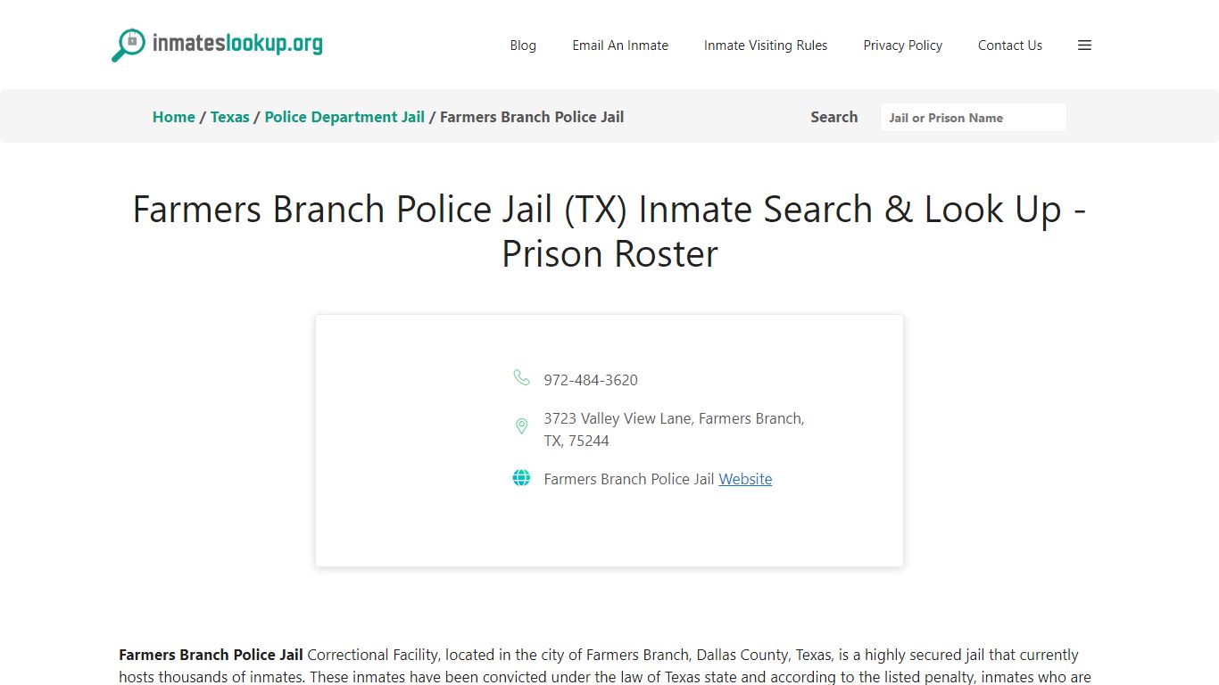 Farmers Branch Police Jail (TX) Inmate Search & Look Up - Inmates lookup